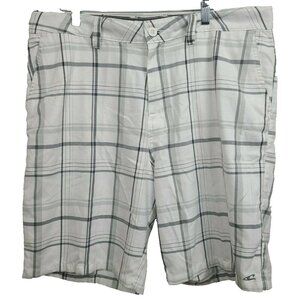 O'Neill Mens Chino Shorts Size 38 White Gray Plaid Flat Front Streetwear Casual